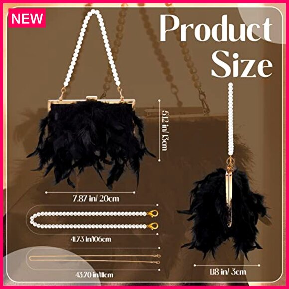 Faux Feather Clutch Purse with 2 Chains, Evening Bag for Weddings Parties - Picture 4 of 8